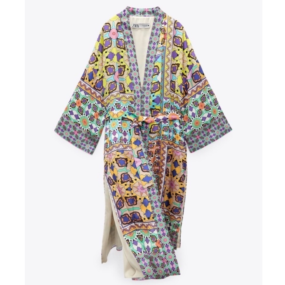 Zara Multicolor Floral Printed Kimono with Pastel Accents